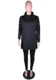 Autumn Casual Black Turtleneck Loose Shirt and Tight Pants 2PC Basic Set