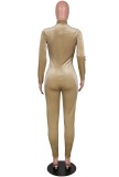 Winter Green Ribbed Zip Up Fitting Bodycon Jumpsuit