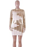 Winter Party Contrast Sequin Long Sleeve Bodycon Dress