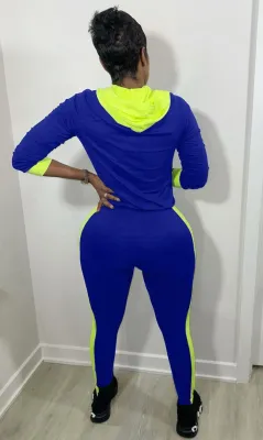 Autumn Contrast Color Hooded Sexy Sweatsuit