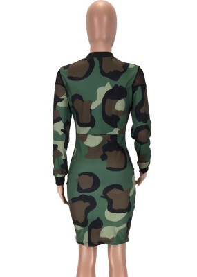 Autumn Party Sexy Camou Print Patch Long Bodycon Dress
