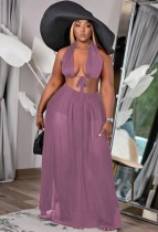 Summer Purple Sexy Halter Bra and Long Maxi Skirt 2PC Set