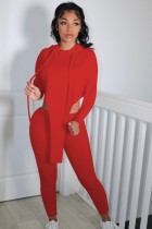 Autumn Casual Red Irregular Hoody Top and Pants Sweatsuit