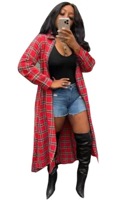 Autumn Casual Plaid Print Long Blouse with Long Sleeves