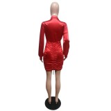 Autumn Party Red Sexy Crop Top and Ruched Skirt Set