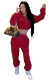 Winter Casual Red Hoody Crop Top and Pants Matching 2PC Set