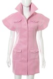 Winter Pink Wide Shoulder Button Up Mini Dress with Pockets