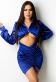Autumn Party Royal Sexy Crop Top and Ruched Skirt Set