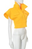 Winter Yellow Wide Shoulder Cropped Coat with Pocktes