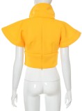 Winter Yellow Wide Shoulder Cropped Coat with Pocktes