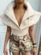 Winter Khaki Wide Shoulder Cropped Coat with Pocktes