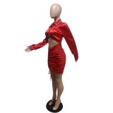 Autumn Party Red Sexy Crop Top and Ruched Skirt Set