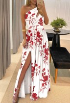 Summer Formal Cut Out One Shoulder Slit Floral Evening Dress