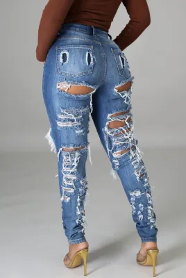 Autumn Blue High Waist Ripped Jeans
