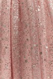 Autumn Formal Sequin Pink V-Neck Long Sleeve Prom Dress