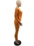 Winter Orange O-Neck Long Sleeve Sweatsuit