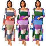 Autumn Contrast Color Wide Stripes Tube Dress with Matching Cardigans