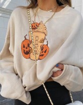 Pumpkin Ice Cream Print O-Neck Halloween Sweat Top