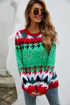 Santa Trees Print O-Neck Green Christmas Sweater