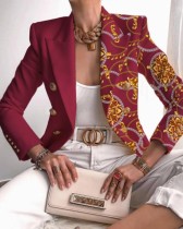 Autumn Elegant Print Turndown Collar Red Regular Blazer