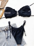 Two-Piece Black Sexy Ruched Thong Swimwear