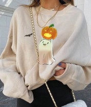 Pumpkin Ghost Print O-Neck Halloween Sweat Top