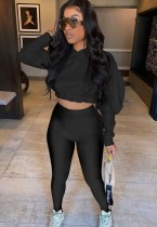 Autumn Black Hooded Cropped Top and Tight Legging Set