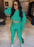 Autumn Green Hooded Cropped Top and Tight Legging Set