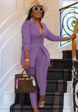 Fall Elegant Purple Career Corset Blazer And Matching Pants Set