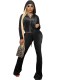 Fall Casual Black Velvet Zipper Crop Hoody Two Piece Tracksuit