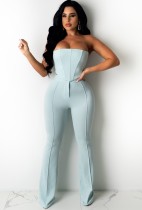 Summer Sexy Lt-Blue Strapless Pleat Top And Pant Set