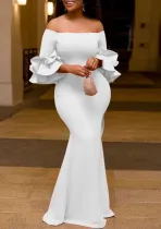 Fall Sexy White Off Shoulder Ruffles Long Fishtail Dress
