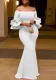 Fall Sexy White Off Shoulder Ruffles Long Fishtail Dress