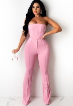 Summer Sexy Pink Strapless Pleat Top And Pant Set