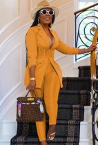 Fall Elegant Yellow Career Corset Blazer And Matching Pants Set