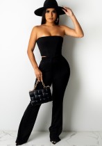 Summer Sexy Black Strapless Pleat Top And Pant Set