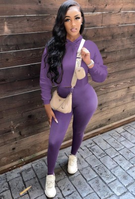 Fall Basic Style Purple Hoodies And Pant 2 Piece Set