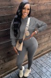 Fall Basic Style Grey Long Sleeve Hoodies And Pant 2 Piece Set