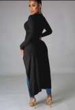 Fall Sexy Black Button Long Sleeve Rope Dress