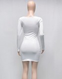 Fall Sexy White Cut Out Laced Up Long Sleeve Midi Dress