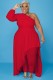 Fall Plus Size Sexy Red One Sleeve Irregular Dress