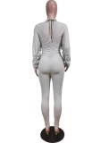 Fall Sexy Gray V-neck Batwing sleeve Ruched High Waist Jumpsuit