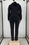 Fall Plus Size Casual Black Long Sleeve Hoodies And Pant Set