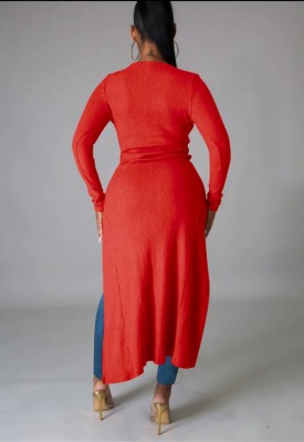 Fall Sexy Red Button Long Sleeve Rope Dress