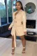 Fall Fashion Apricot PU Leather Llong Blazer Dress with Belt