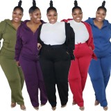 Fall Plus Size Casual Blue Long Sleeve Hoodies And Pant Set
