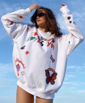 Fall Casual White Fashion Colorful Letter Print Long Sleeve Sweater