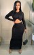 Fall Sexy Black Long Sleeve Round Neck Crop Top And Long Dress Set