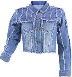 Autumn Blue Denim Long Sleeve Cropped Jeans Jacket