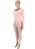 Winter Pink Knitting Crop Top and Pants Set